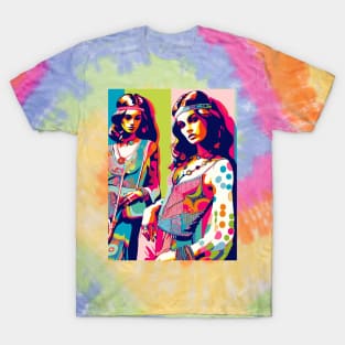 Vintage Hippie fashion girl model colors psychedelic dress T-Shirt